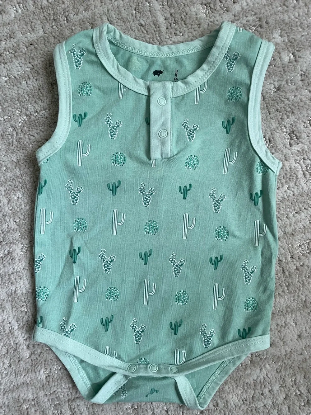 Monica + Andy Organic Cotton 3-piece Baby Henley Bodysuit Set Green Cactus 6-9M